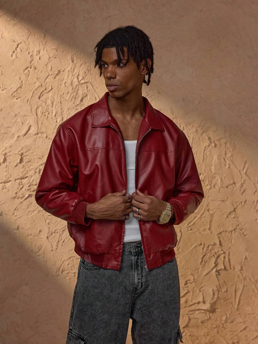 Mens PU Leather Jacket Classic Fit