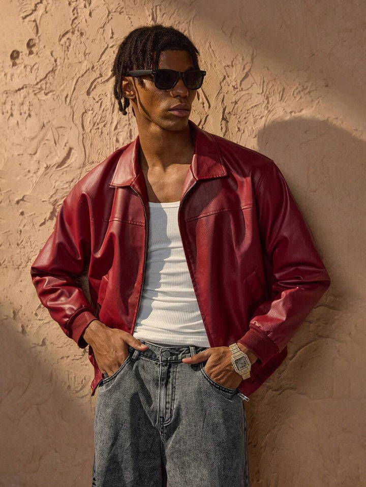 Mens PU Leather Jacket Classic Fit