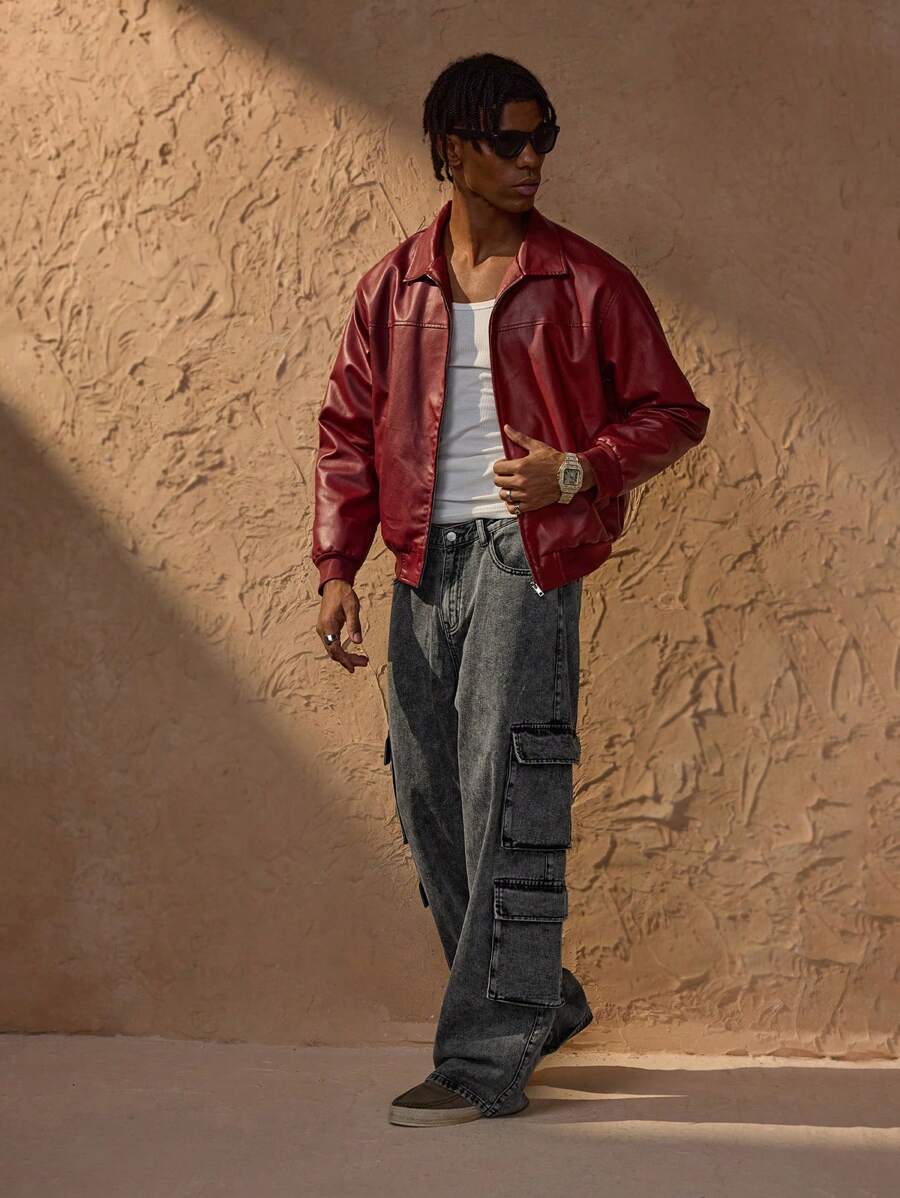 Mens PU Leather Jacket Classic Fit