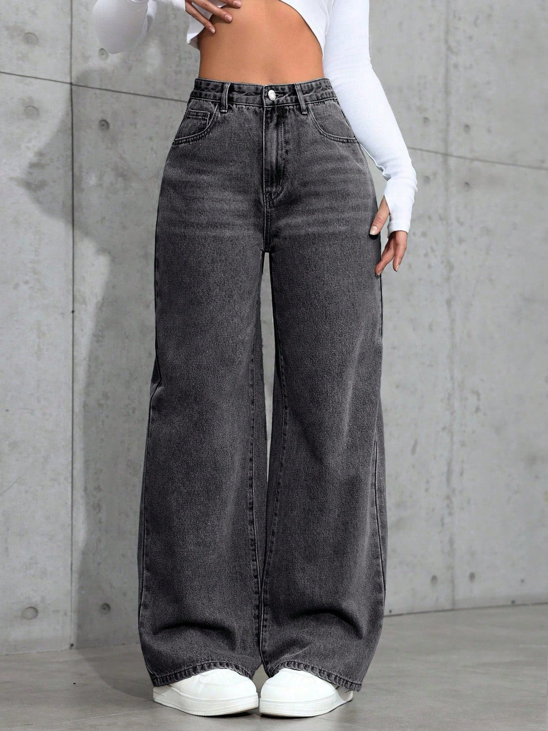 Womens Casual Jeans High Waist Wide Leg Fit - BritishMode