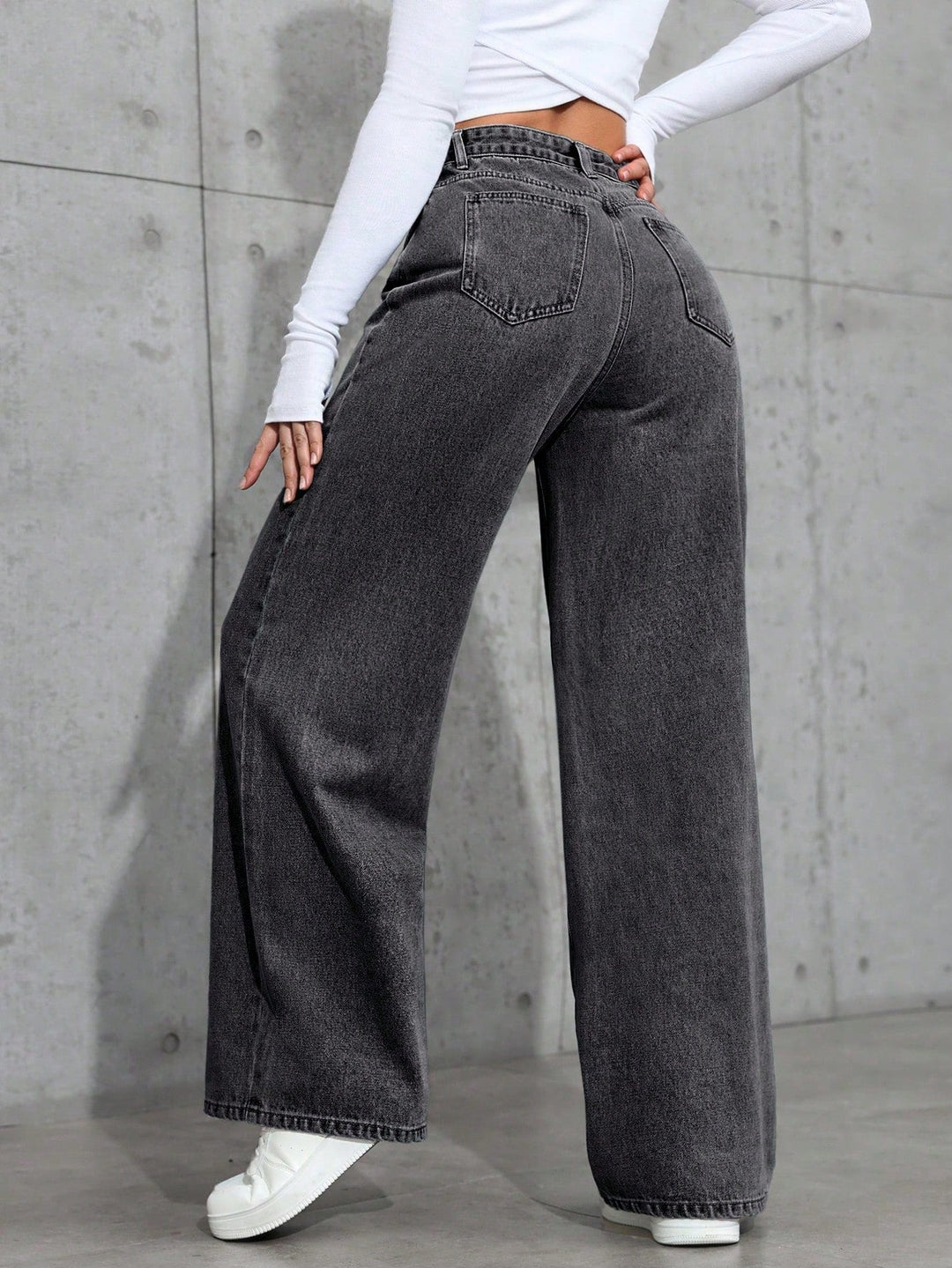 Womens Casual Jeans High Waist Wide Leg Fit