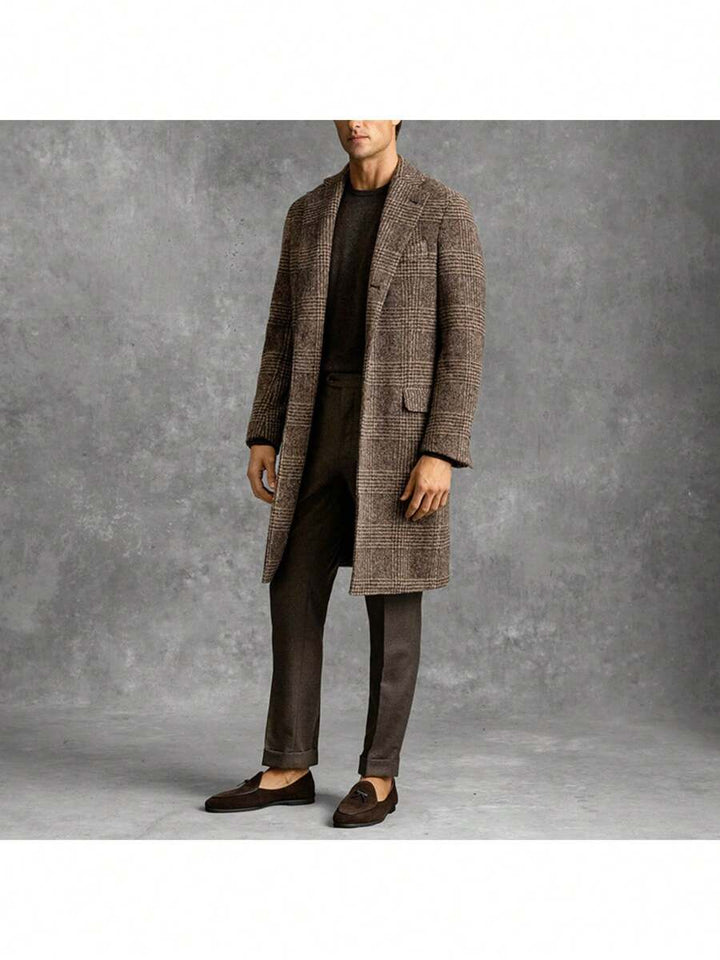 Mens Wool Plaid Winter Coat Classic Fit Overcoat