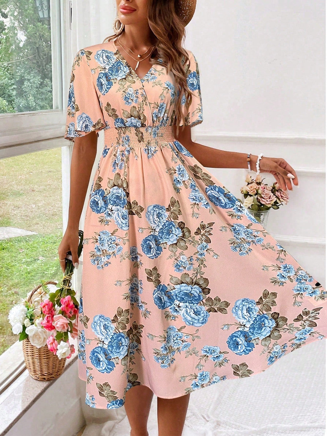 Womens Summer Dress V-Neck Floral Print