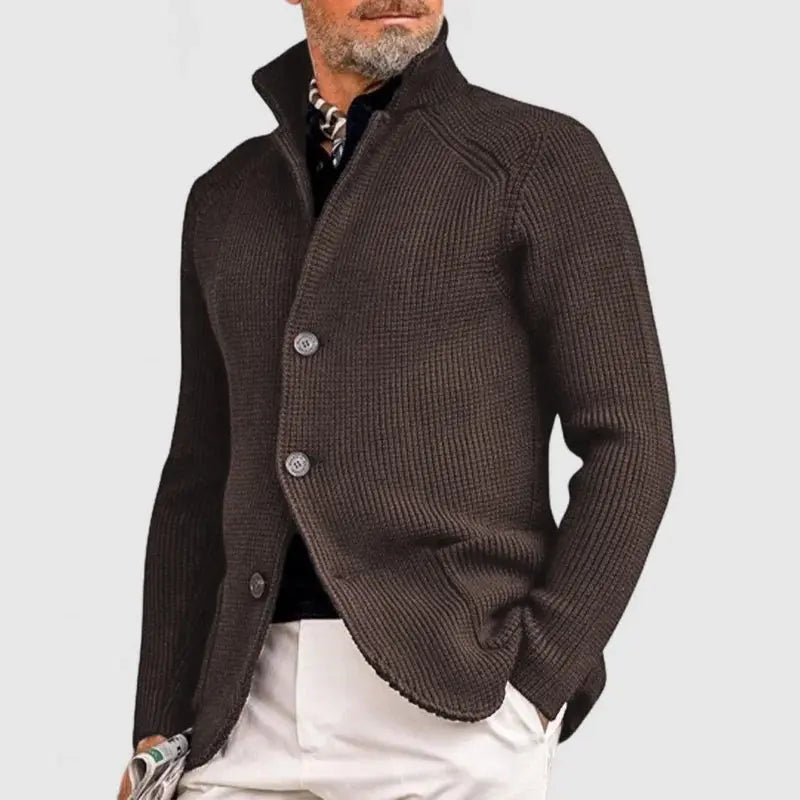 Mens Knitted Cardigan Button-Up Sweater Ribbed Fit