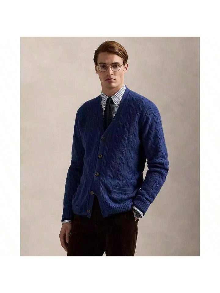 Womens Cashmere Cable-Knit Cardigan Sweater Relaxed Fit - BritishMode