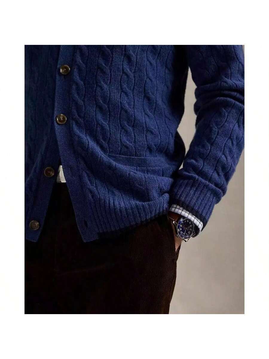 Womens Cashmere Cable-Knit Cardigan Sweater Relaxed Fit