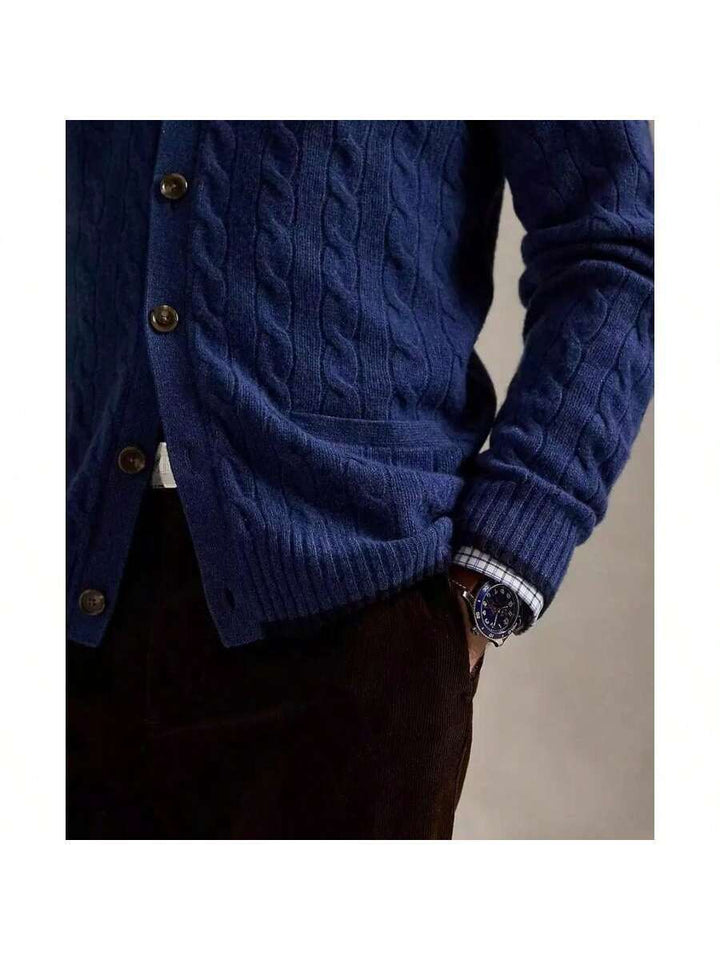 Womens Cashmere Cable-Knit Cardigan Sweater Relaxed Fit