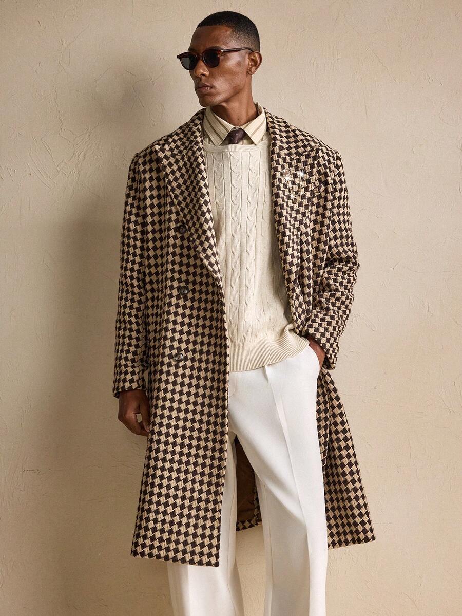 Womens Oversized Wool Coat Plaid Pattern Relaxed Fit - BritishMode