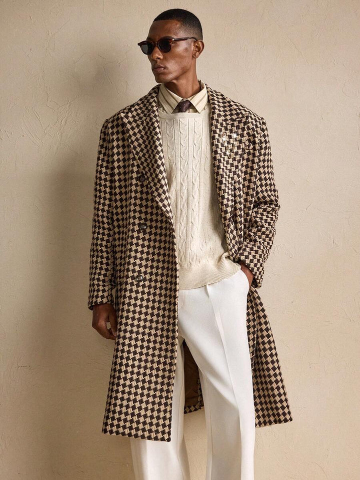 Womens Oversized Wool Coat Plaid Pattern Relaxed Fit - BritishMode