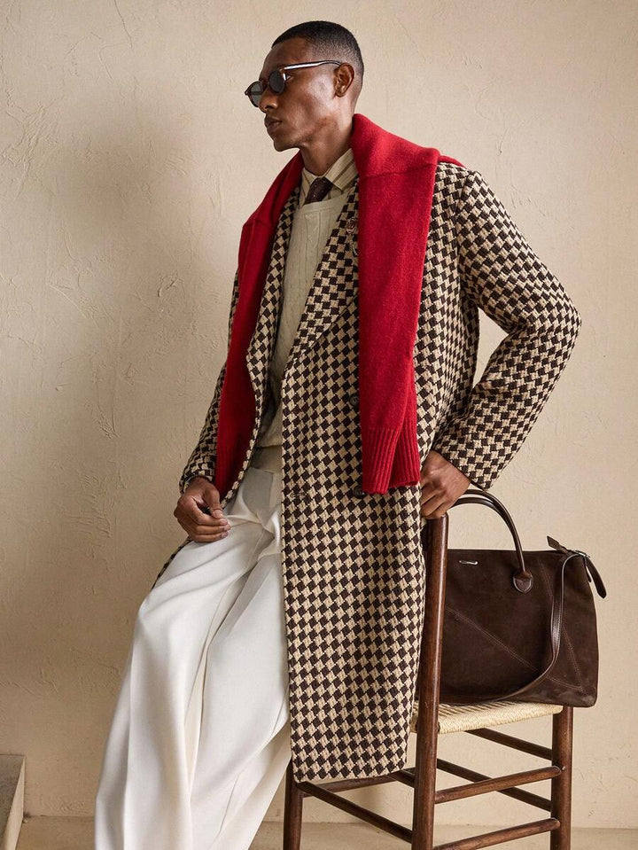 Womens Oversized Wool Coat Plaid Pattern Relaxed Fit