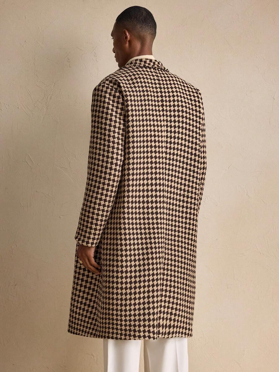 Womens Oversized Wool Coat Plaid Pattern Relaxed Fit
