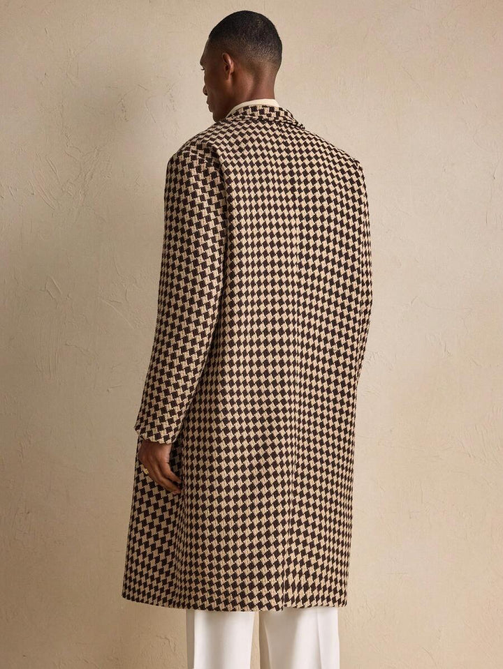 Womens Oversized Wool Coat Plaid Pattern Relaxed Fit