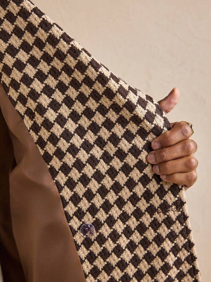 Womens Oversized Wool Coat Plaid Pattern Relaxed Fit