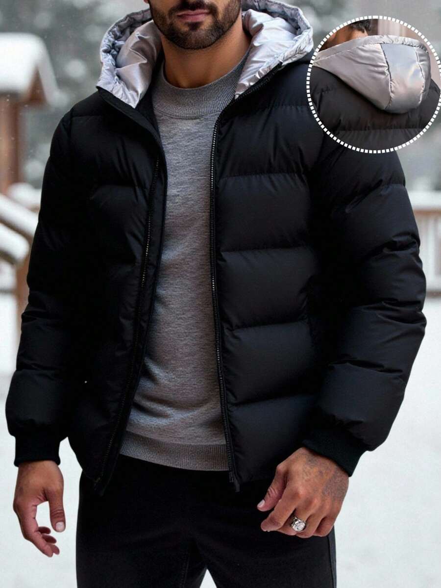 Unisex Puffer Jacket with Hood and Padding