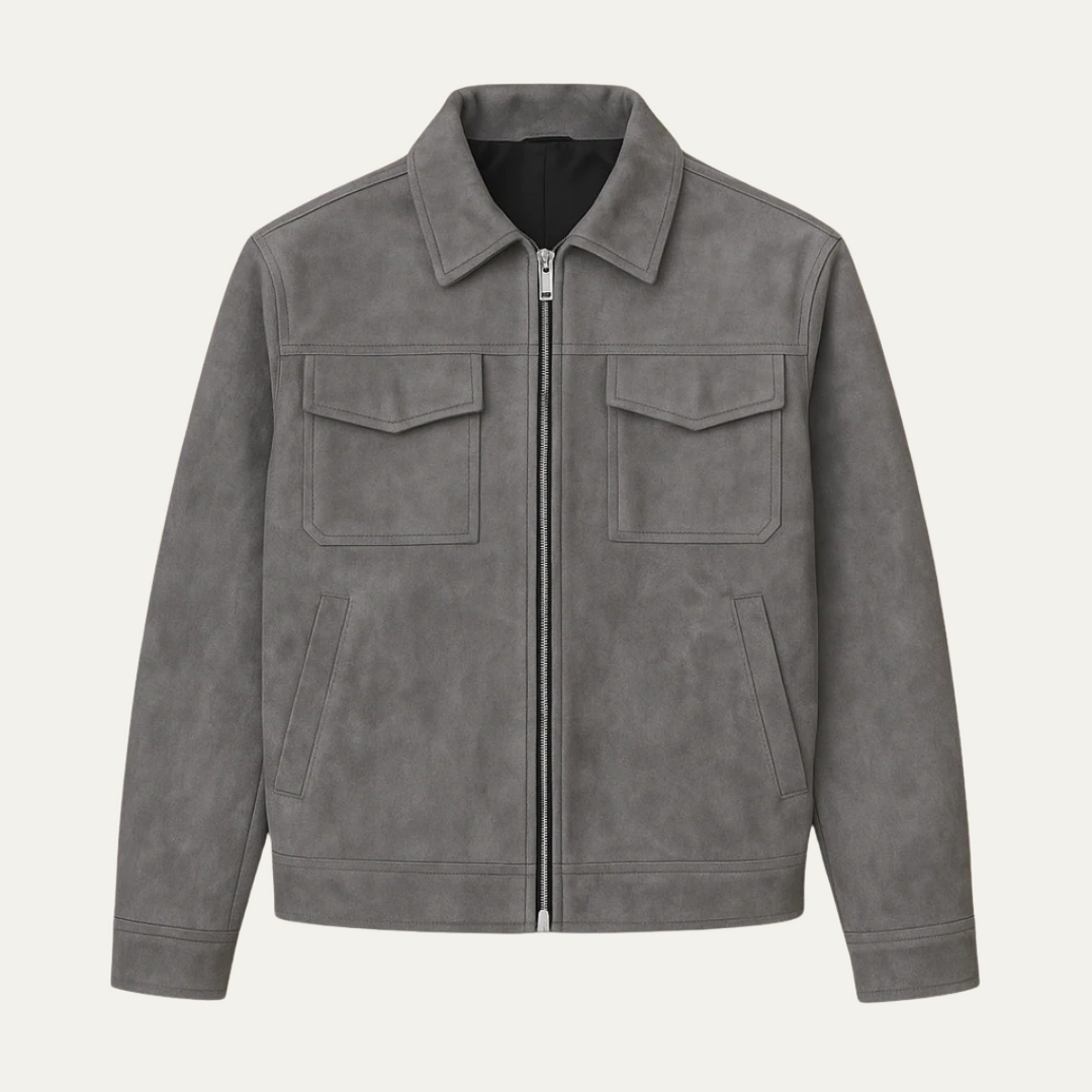 Mens Shirt Jacket with Suede Look and Zip Closure - BritishMode