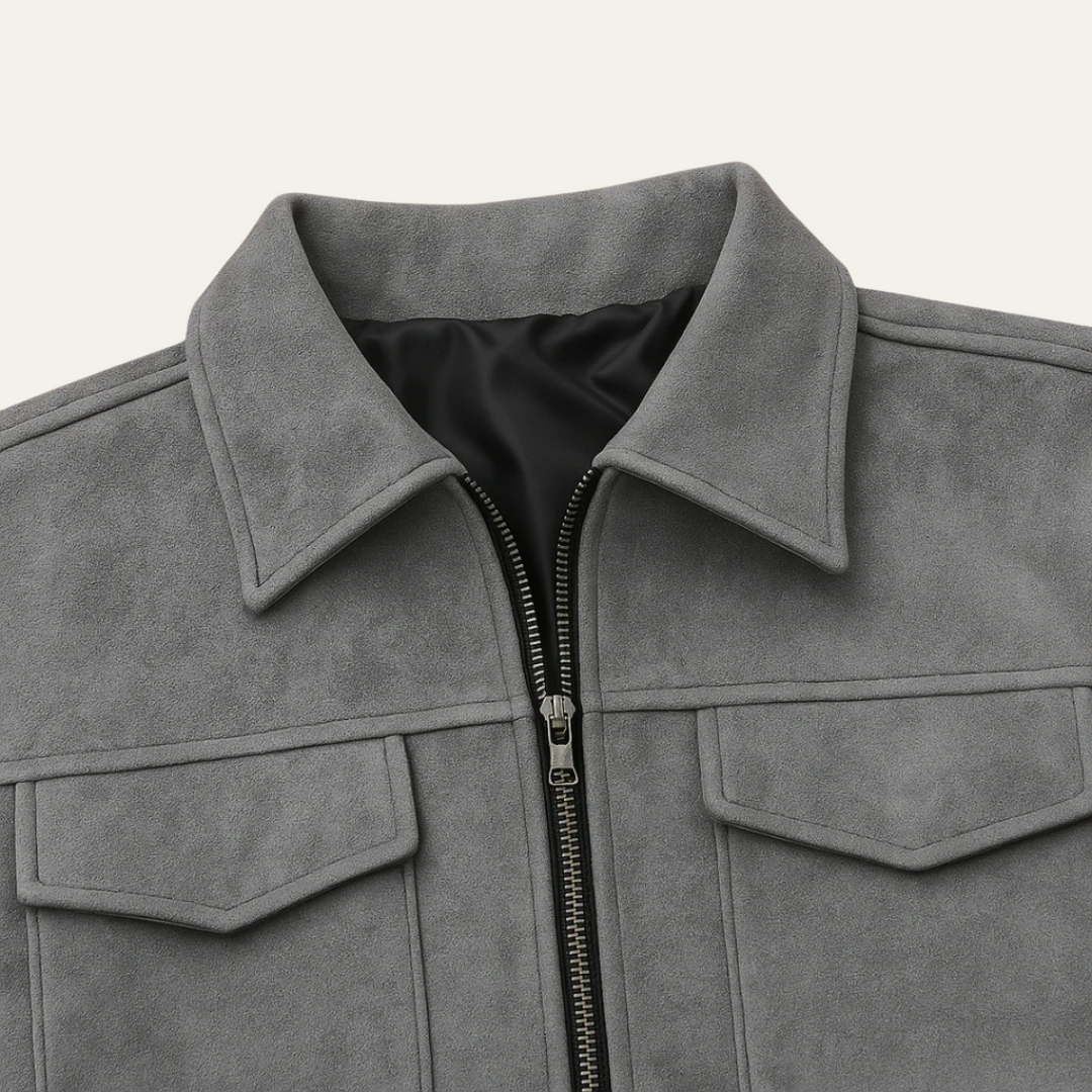 Mens Shirt Jacket with Suede Look and Zip Closure