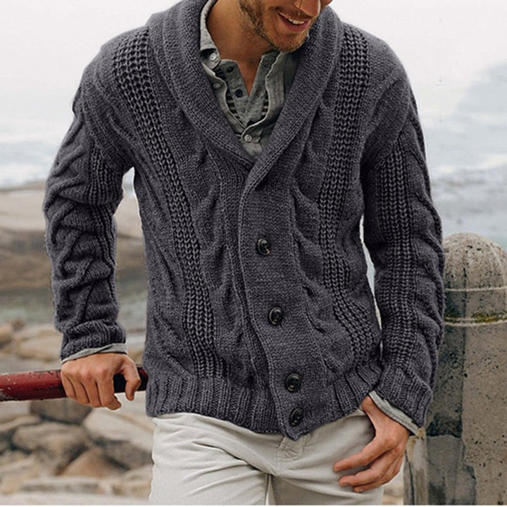 Womens Chunky Knit Cardigan with Shawl Collar