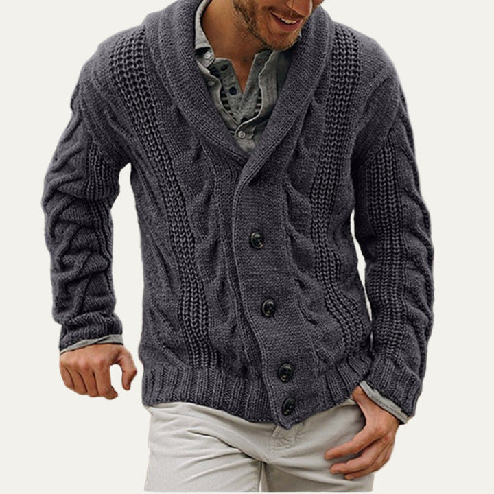 Mens Cable Knit Cardigan Thick Shawl Collar