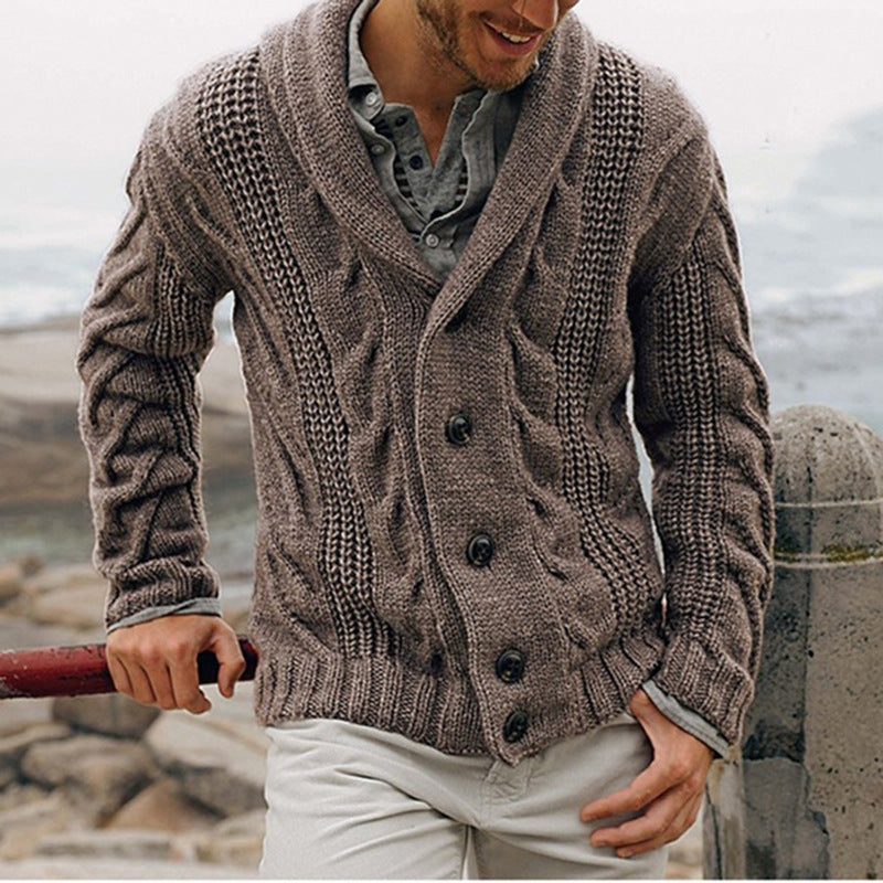 Womens Chunky Knit Cardigan with Shawl Collar