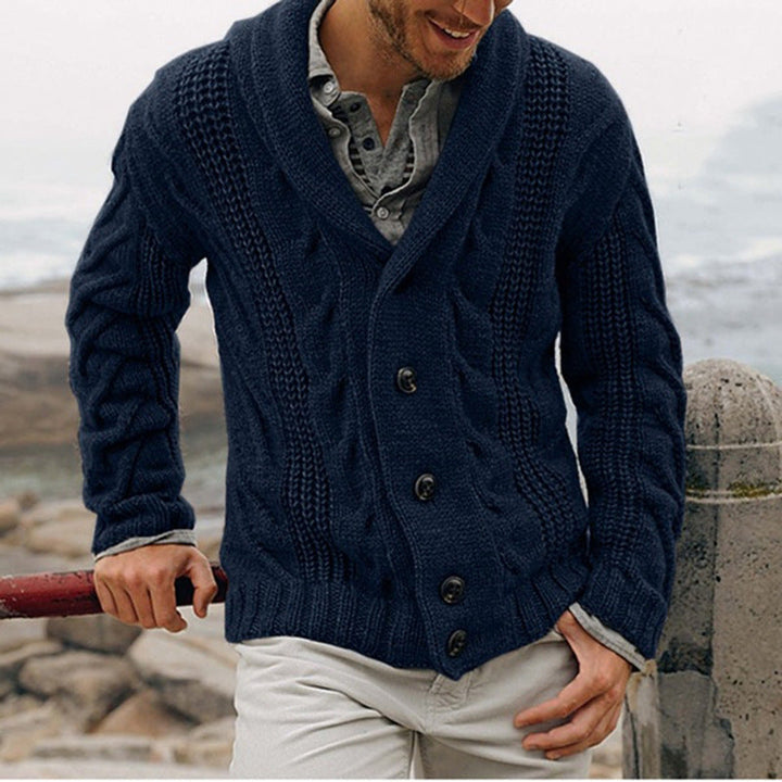 Womens Chunky Knit Cardigan with Shawl Collar