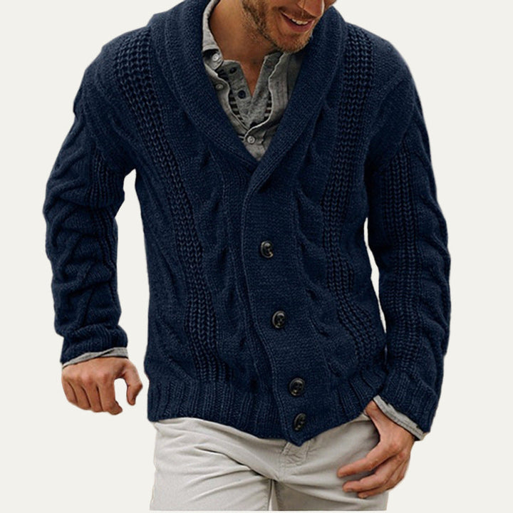 Mens Cable Knit Cardigan Thick Shawl Collar