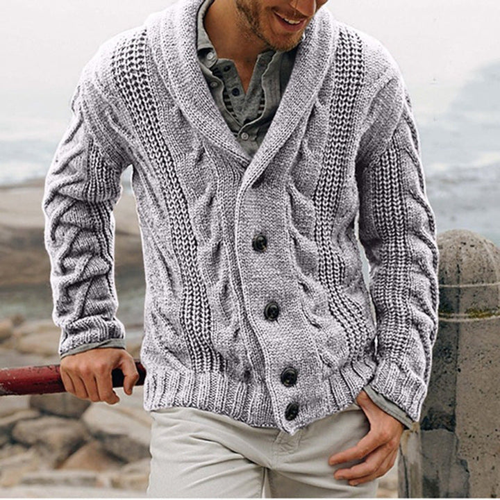 Womens Chunky Knit Cardigan with Shawl Collar