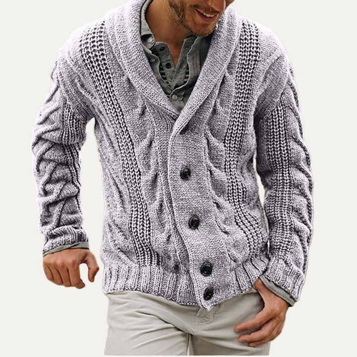 Mens Cable Knit Cardigan Thick Shawl Collar