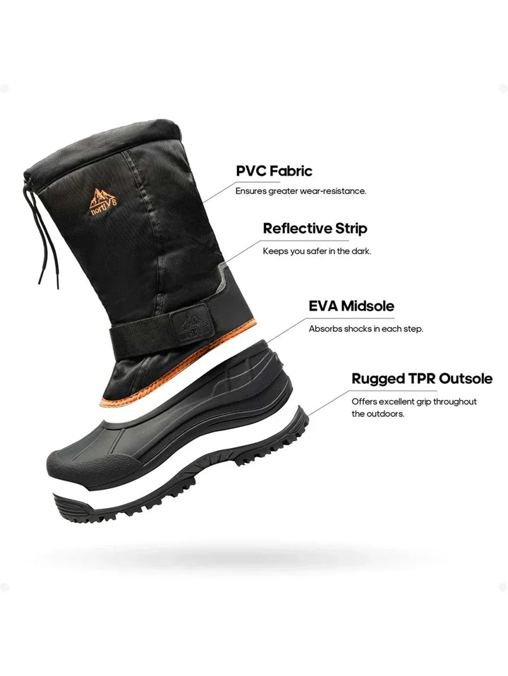 Mens Tall Winter Snow Boots with Strap and Drawstring Closure