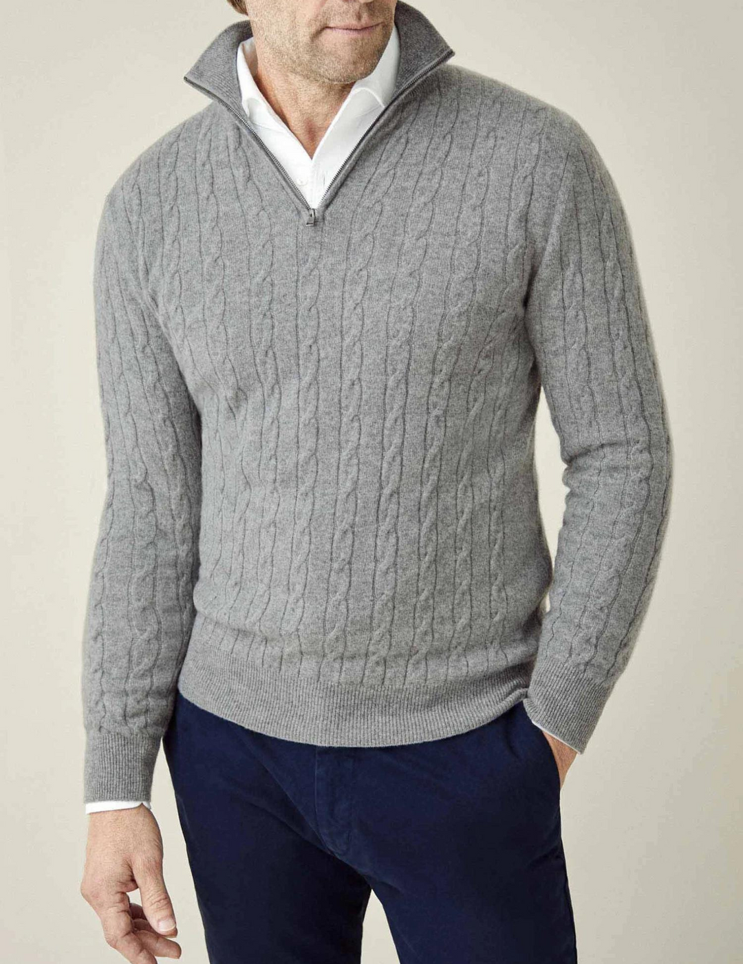 Mens Cable Knit Sweater with Zipper