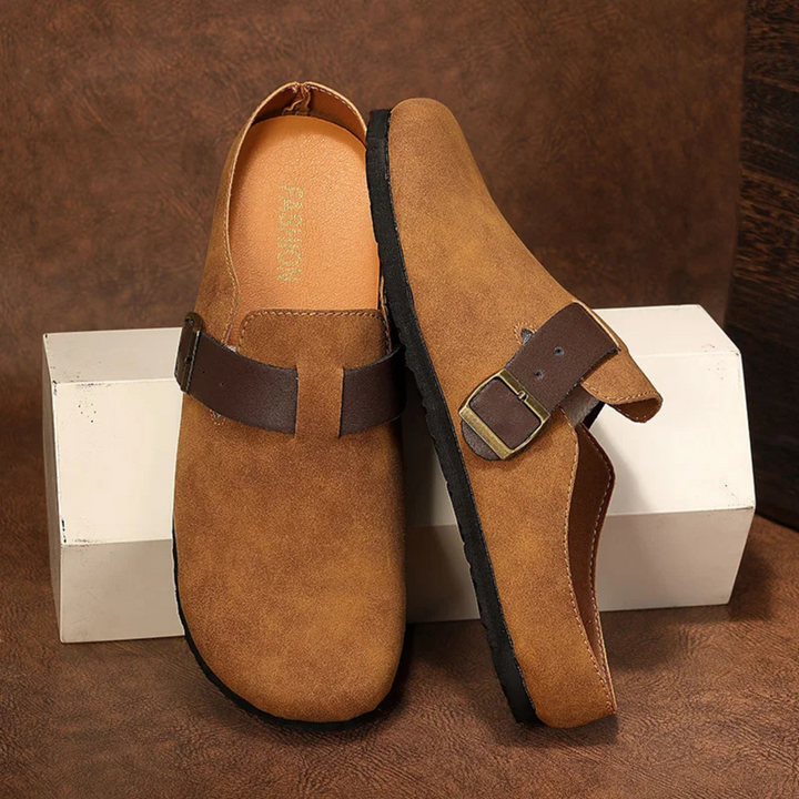 Mens Suede Moccasin Slippers Slip-On Buckle Style