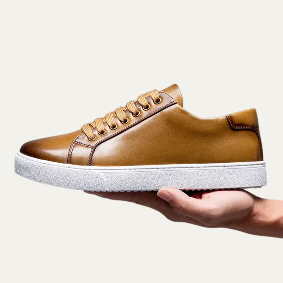 Mens Leather Low-Top Sneakers Thick Cupsole