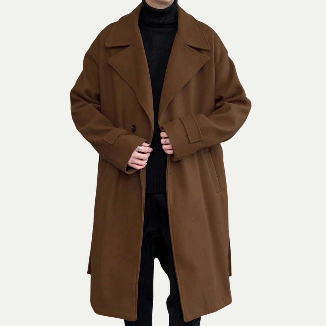 Mens Wool Wrap Coat with Belt Smart Fit
