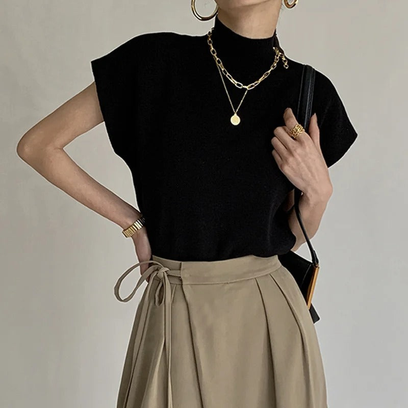 Womens Sleeveless Knit Vest with Mock Neck