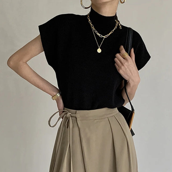 Womens Sleeveless Knit Vest with Mock Neck