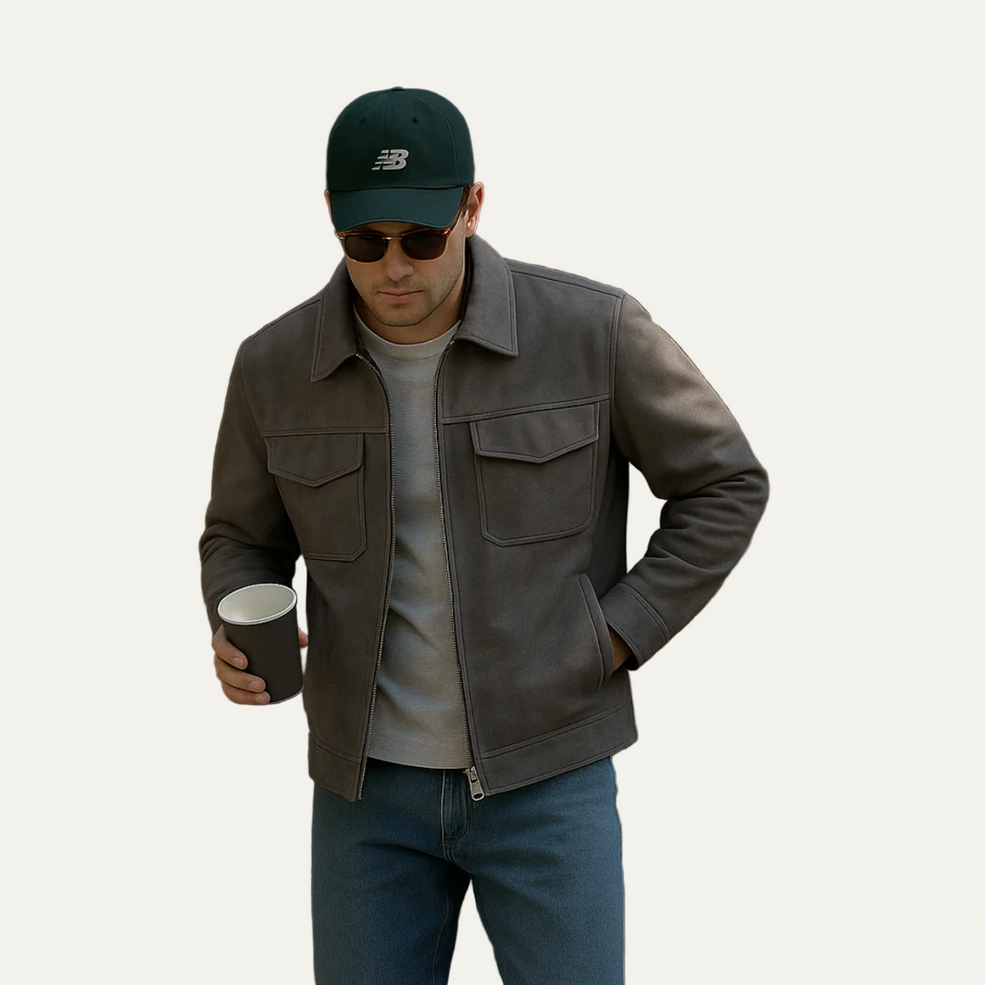 Mens Shirt Jacket with Suede Look and Zip Closure