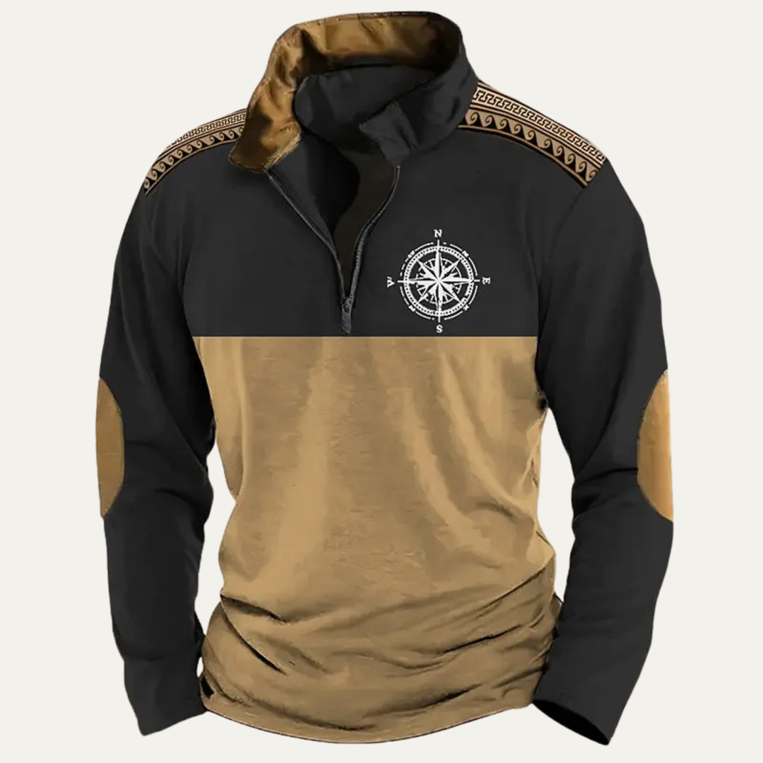 Mens Quarter Zip Jumper Embroidered Compass Vintage Style - BritishMode
