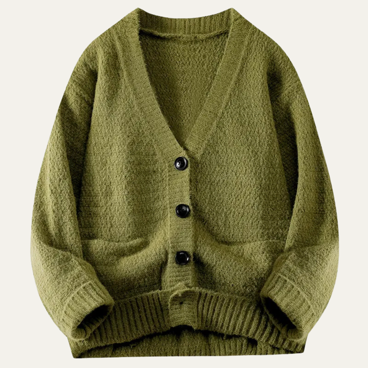 Mens Knit Cardigan Soft Fabric V-Neck Button Up
