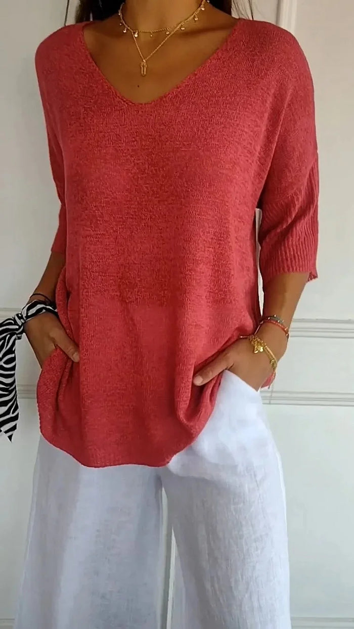 Womens V-Neck Sweater Relaxed Fit - BritishMode