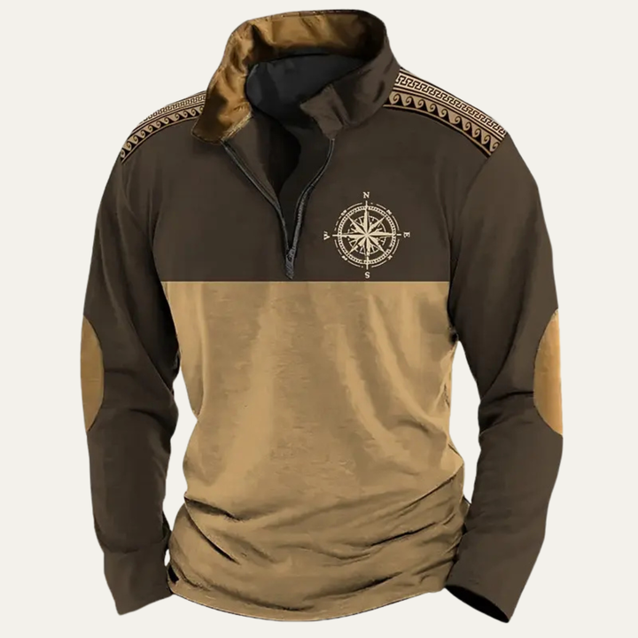 Mens Quarter Zip Jumper Embroidered Compass Vintage Style