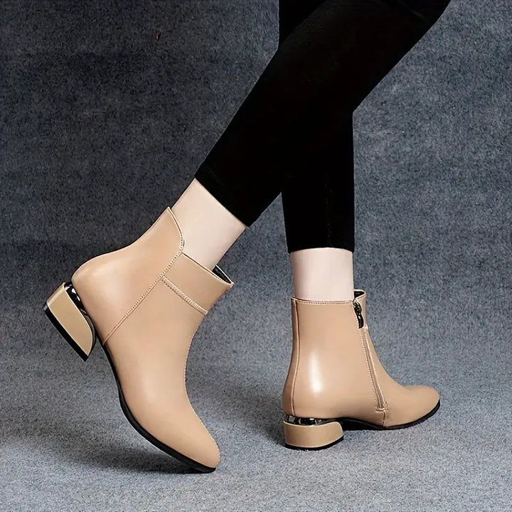 Womens Ankle Boots Leather Slip-On