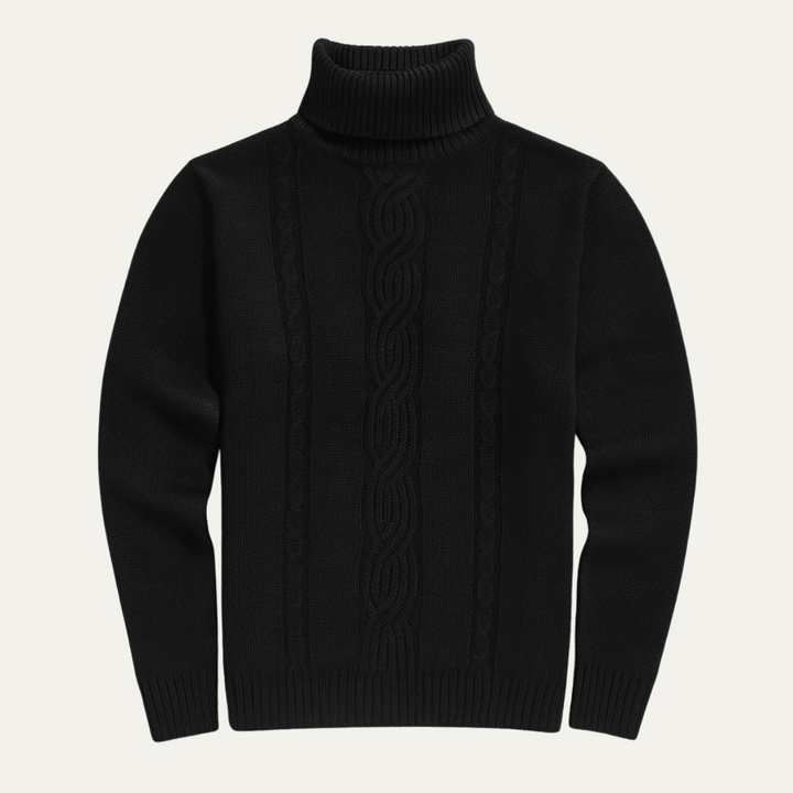 Mens Ribbed Cable Knit Sweater Turtleneck Fit - BritishMode