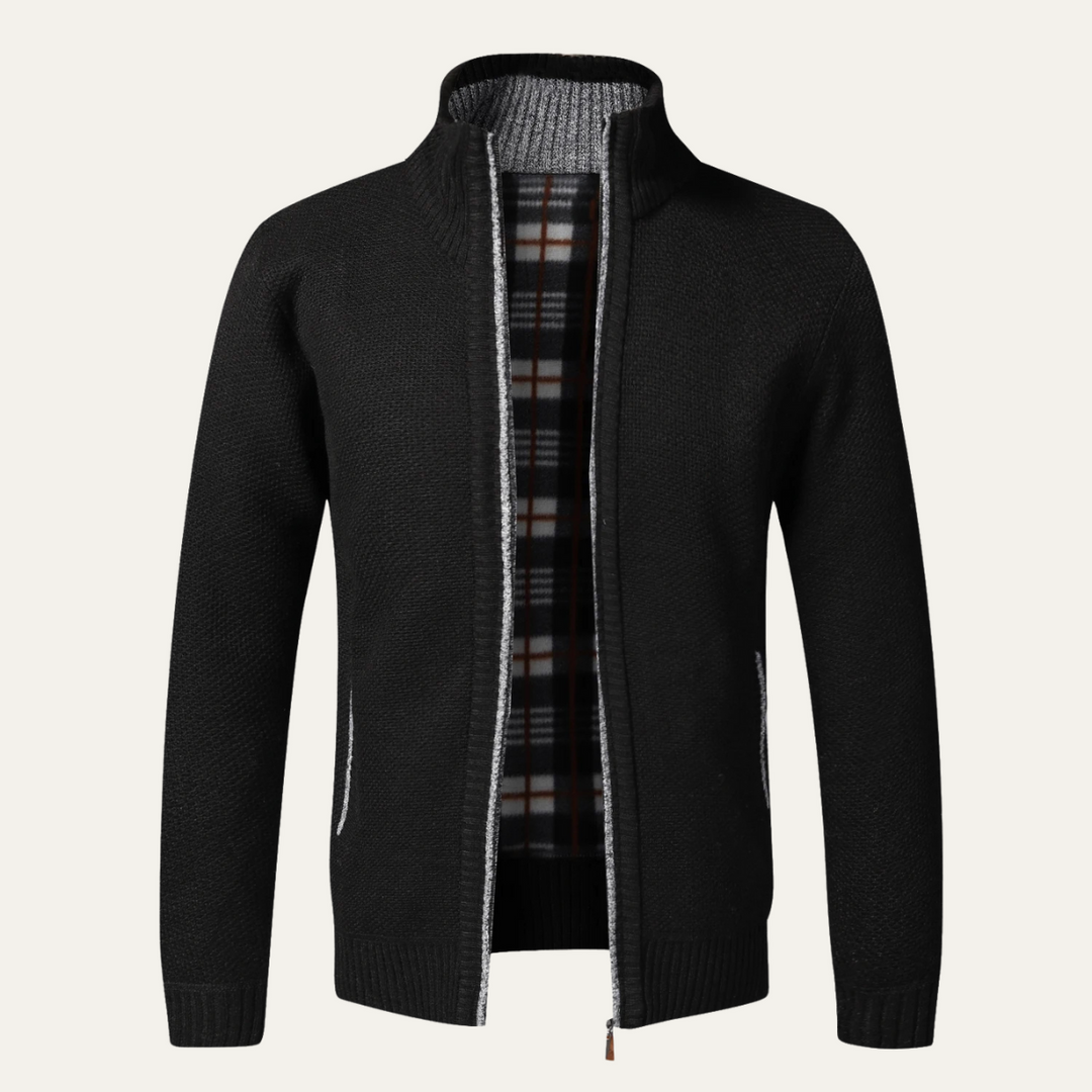 Mens Knitted Zip-Up Cardigan Wool Blend Regular Fit - BritishMode
