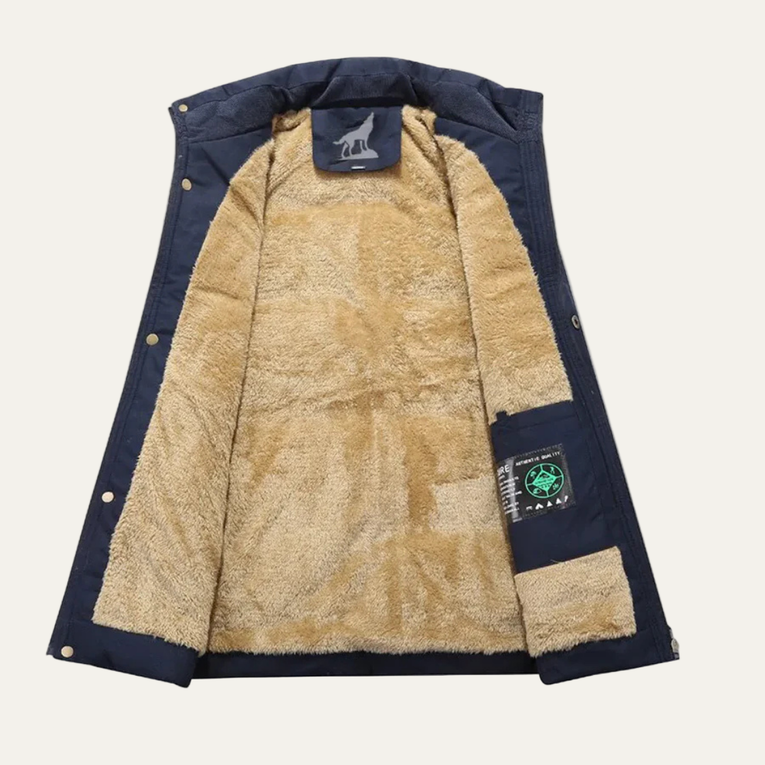 Mens Quilted Parka with Fur Hood Heavy Winter Coat
