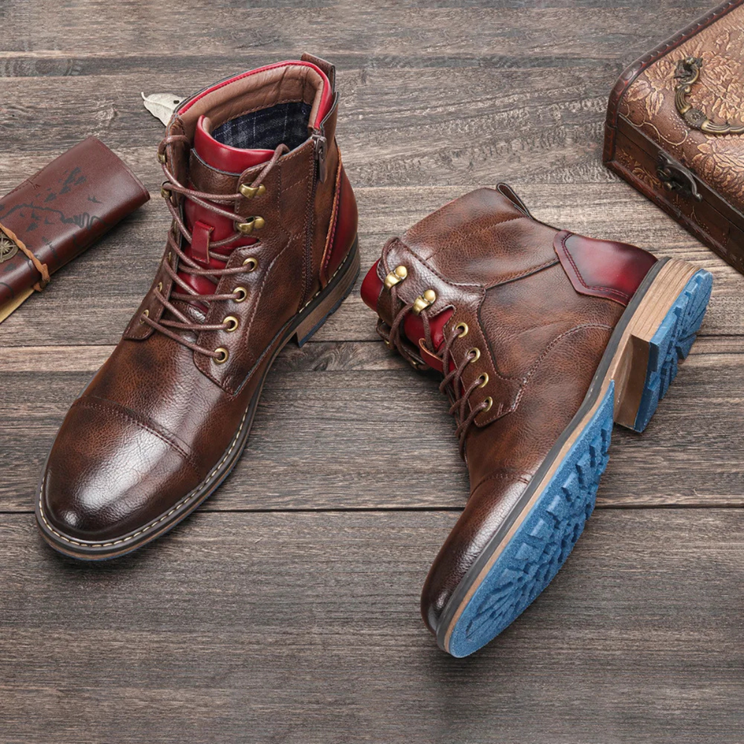 Mens Casual Leather Ankle Boots Lace-Up