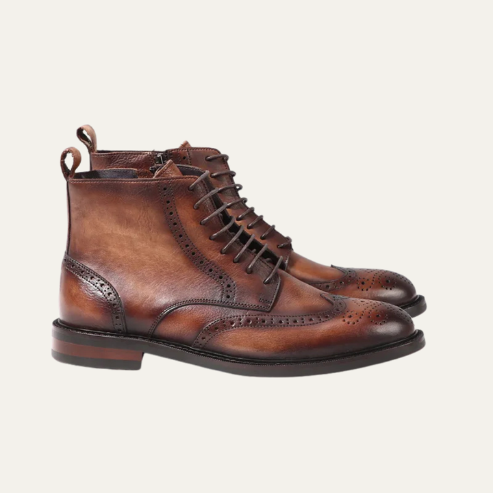 Mens Leather Brogue Dress Boots Lace-Up Style