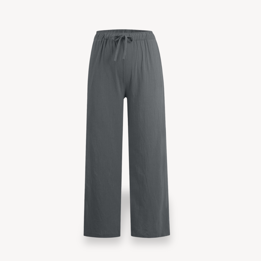 Womens Linen Wide-Leg Pants Drawstring Relaxed Fit