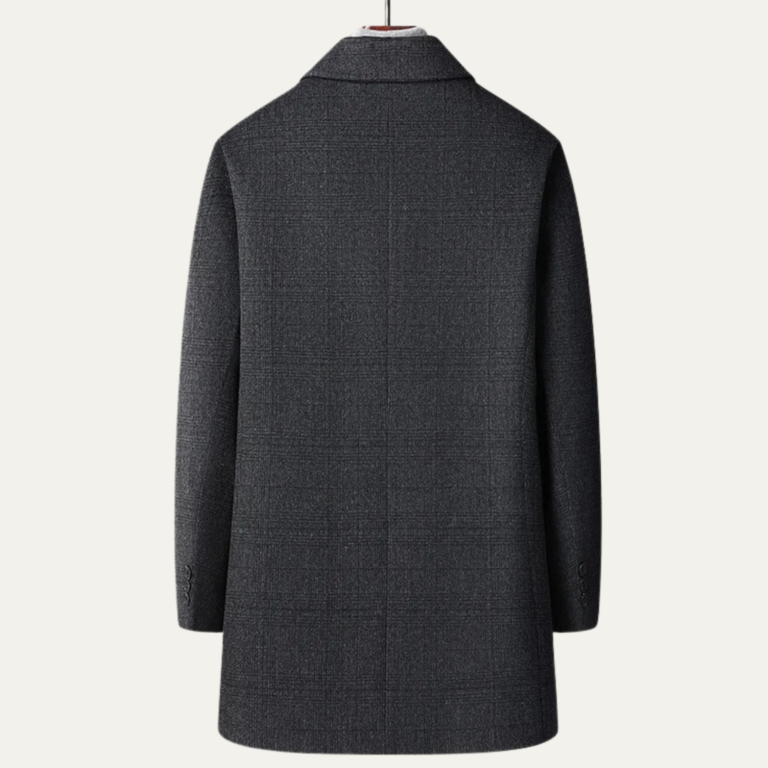 Mens Wool Blend Overcoat with Quilted Lining Plaid Pattern
