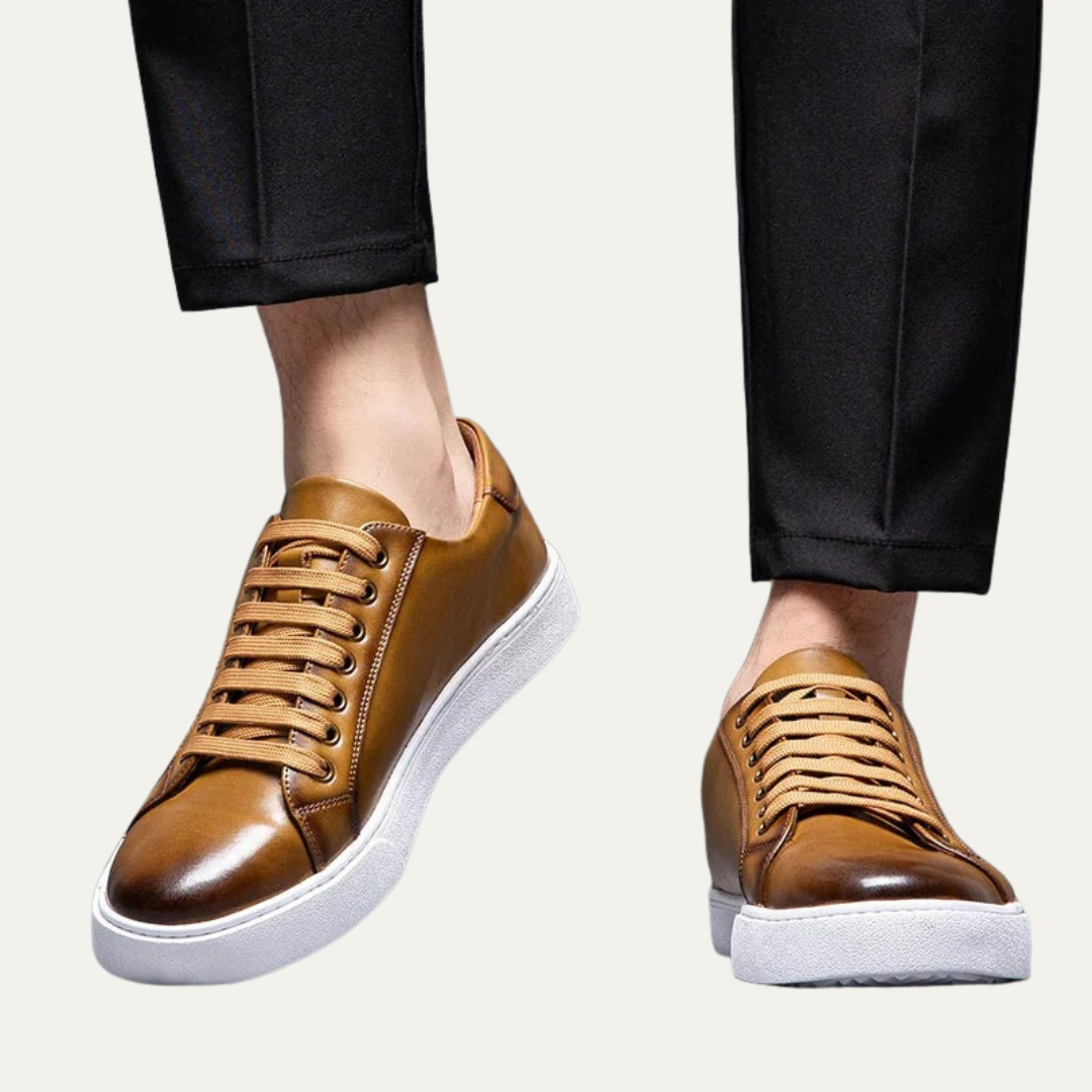 Mens Leather Low-Top Sneakers Thick Cupsole