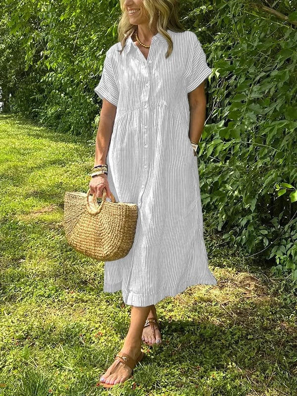 Womens Summer Dress Lightweight Stripe Relaxed Fit