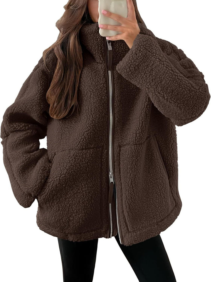 Womens Fleece Jacket Cozy Warm Zipper Front